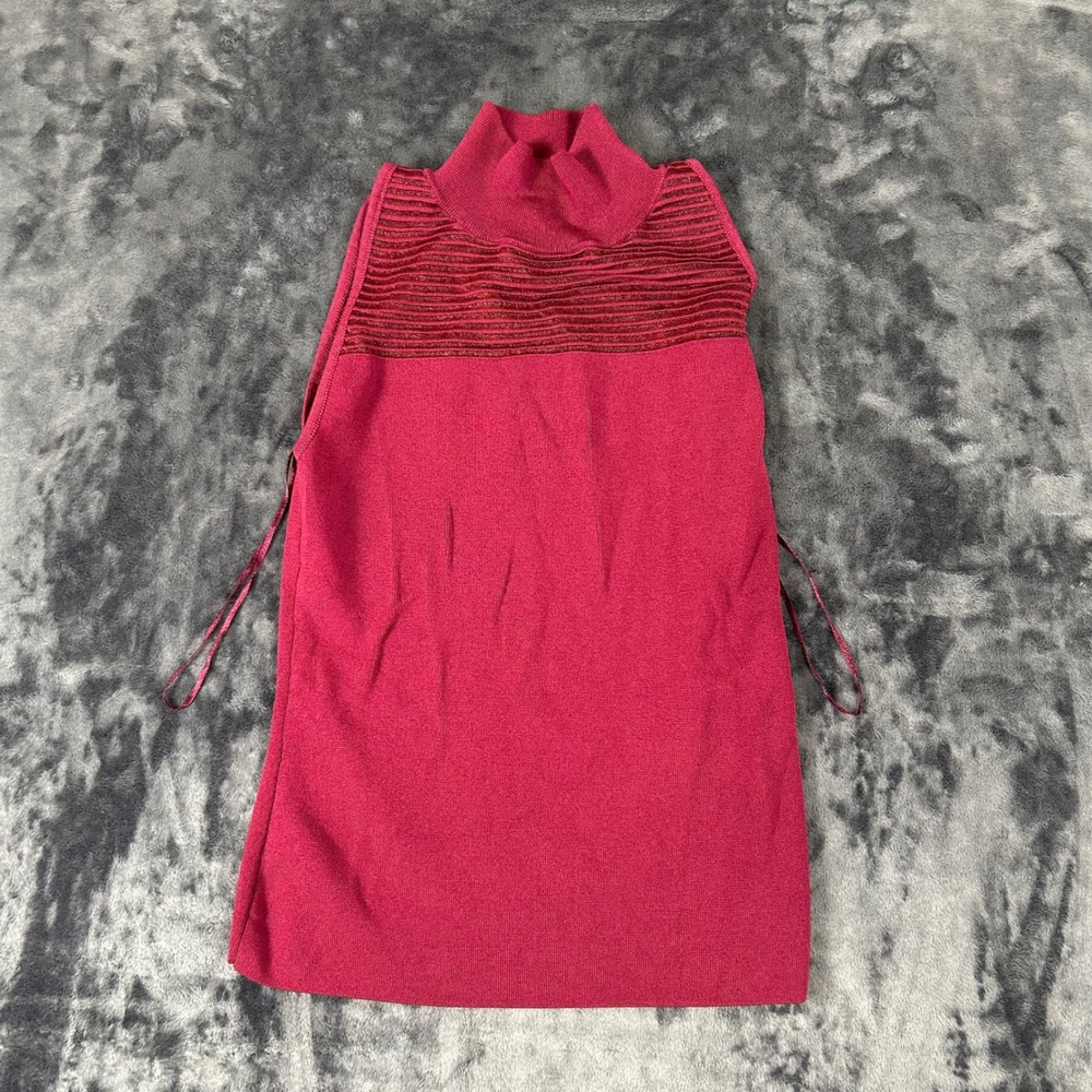 Bar III Mock Neck Top Womens Small Red Sleeveless Metallic Knit 2910